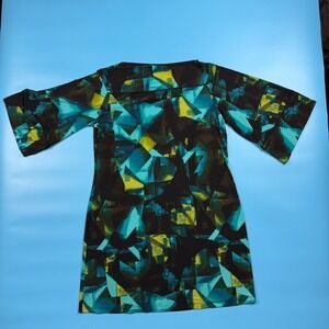 Intermission Shift Dress Womens Size 14 Blue Green Abstract Print Bell Sleeve